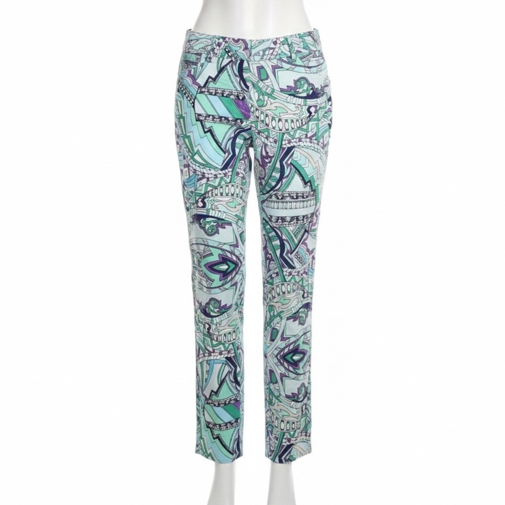 Chicos So Slimming Pants Womens 6‎ Blue Purple Geometric Psychedelic Print Slim